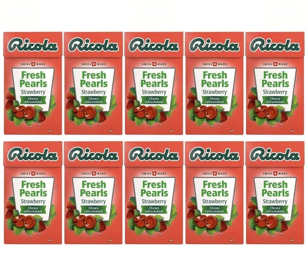 Ricola Sugar-Free Strawberry Fresh Pearls 25g – Chewy Mint Lozenges, 10 Pieces