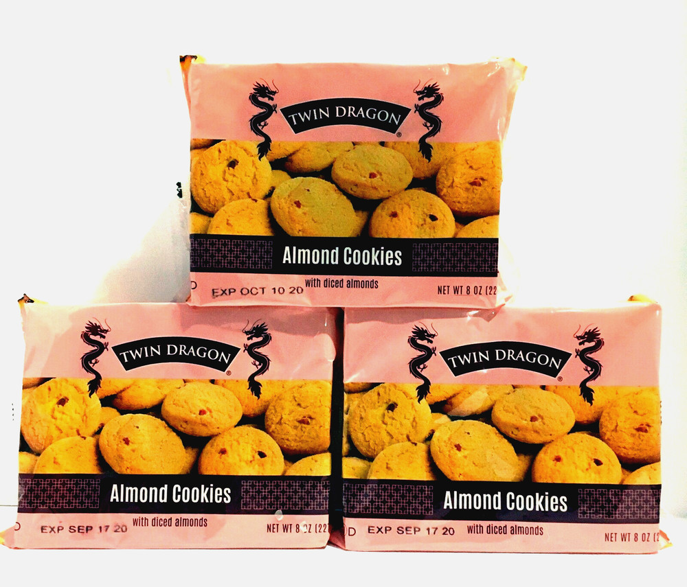 Twin Dragon Almond Cookies with Diced Almond 8 oz ( Pack of 3 )~Exp 7/2025