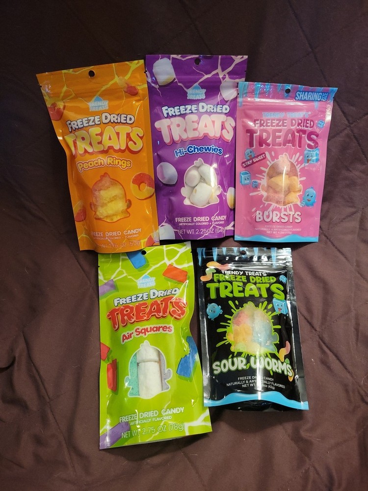 5 Pack Freeze Dried Candy Treats PEACH HI CHEW STARBURST AIRHEADS SOUR WORMS #1