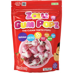 ZOLLIPOPS GUM Pops 5.6oz – Sugar Free, Strawberry Lollipops with Gum Resealable