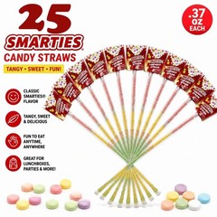 25 Smarties Candy Straws .37 oz Each Sweet Tart Candy Pixy Stk Party Favor Treat