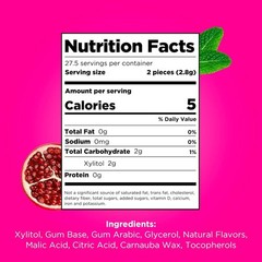 (3 PK)PUR Gum Aspartame Free Chewing Gum 100% Xylitol Natural 55 Pomegranate Fla