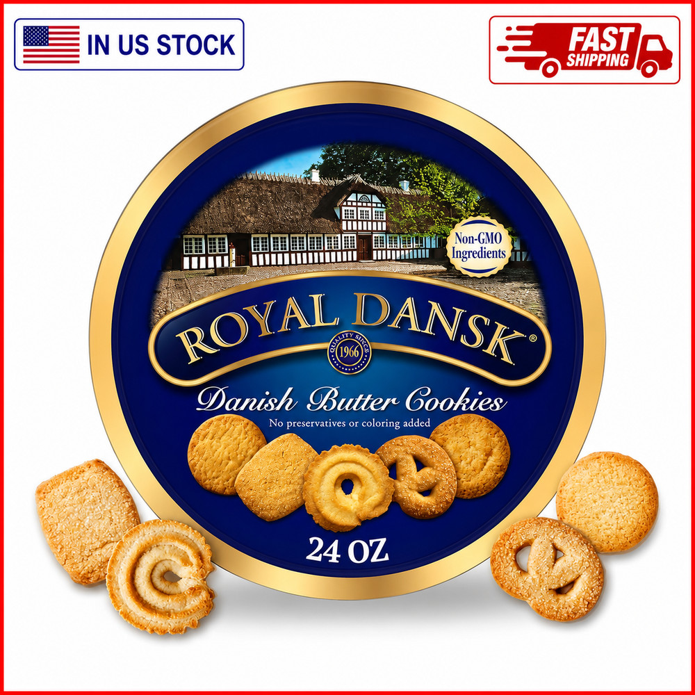 Royal Dansk Danish Cookies Tin, butter, 24 Ounce-NEW