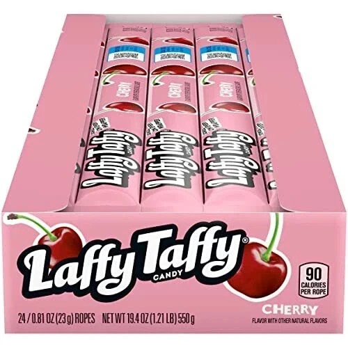 Laffy Taffy Rope – CHERRY- 0.81 Ounce Ropes (Pack of 24) -4 boxes