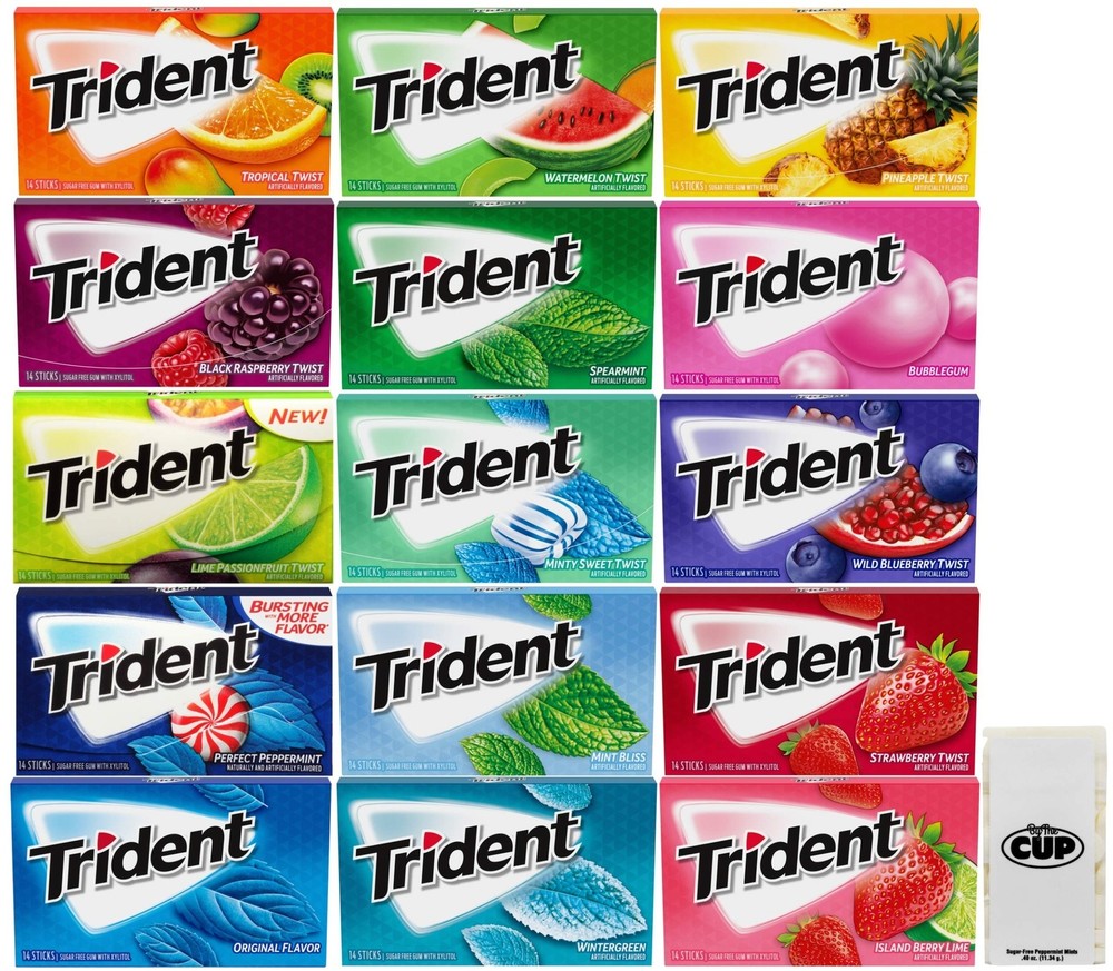 Trident Sugar-Free Chewing Gum Assortment 15 Flavors 14 Stick Packs