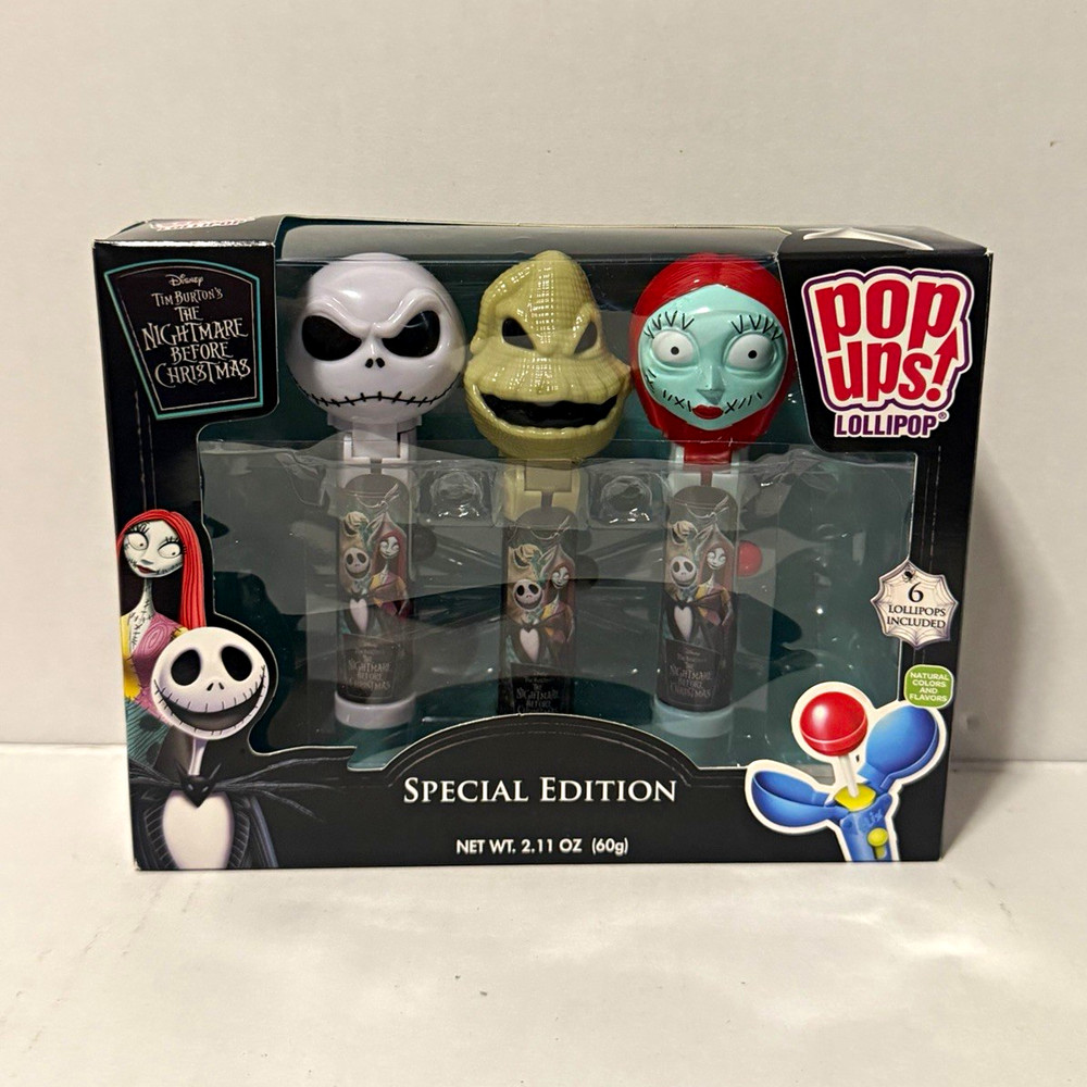Pop Ups! Nightmare Before Christmas Strawberry Lollipops 6ct Box 60g