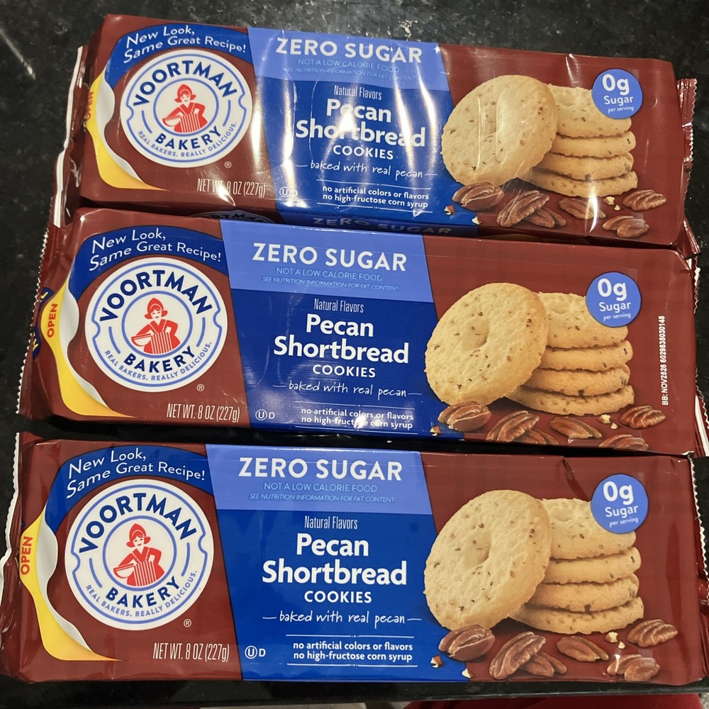Lot of 3 Voortman Zero Sugar Pecan Shortbread Cookies 8 oz Ea Best By 11/25/26