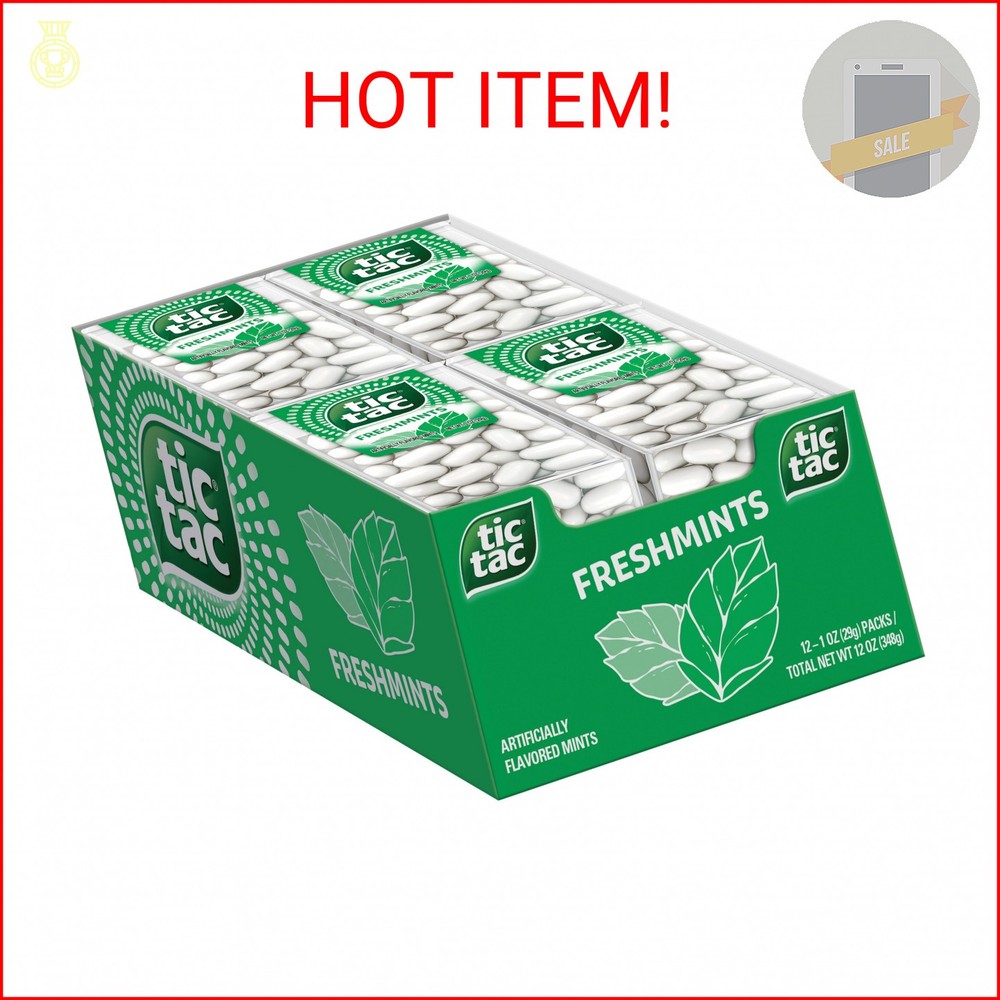 Tic Tac Freshmint Breath Mints, Bulk 12 Pack, On-The-Go Refreshment, 1 oz Each