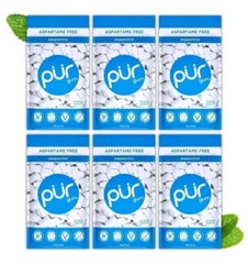 PUR Xylitol Chewing Gum PEPPERMINT (55 Pieces, 6 Pack) Dry-Mouth Sugarless Vegan