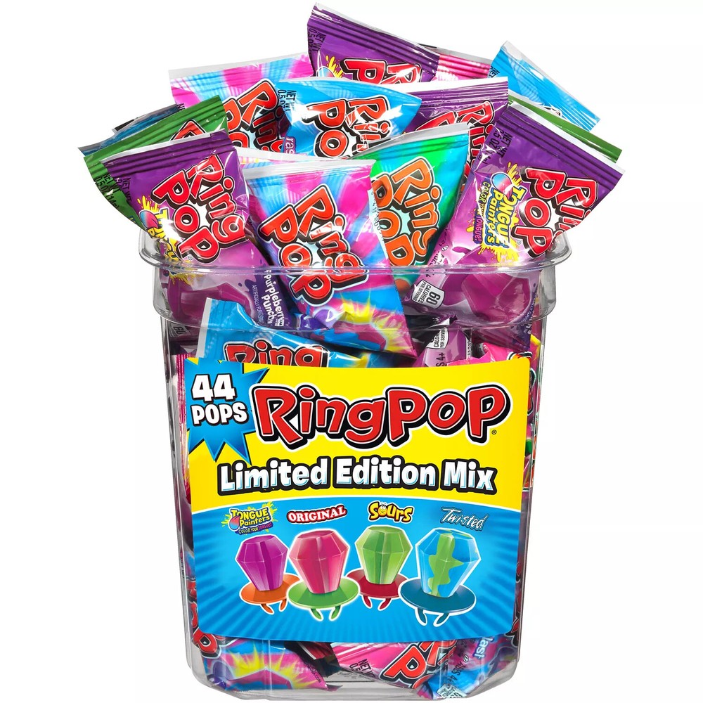 Ring Pop Assorted Flavors Lollipops Candy Tub Bulk Variety Pack (0.5 oz., 44 ct.