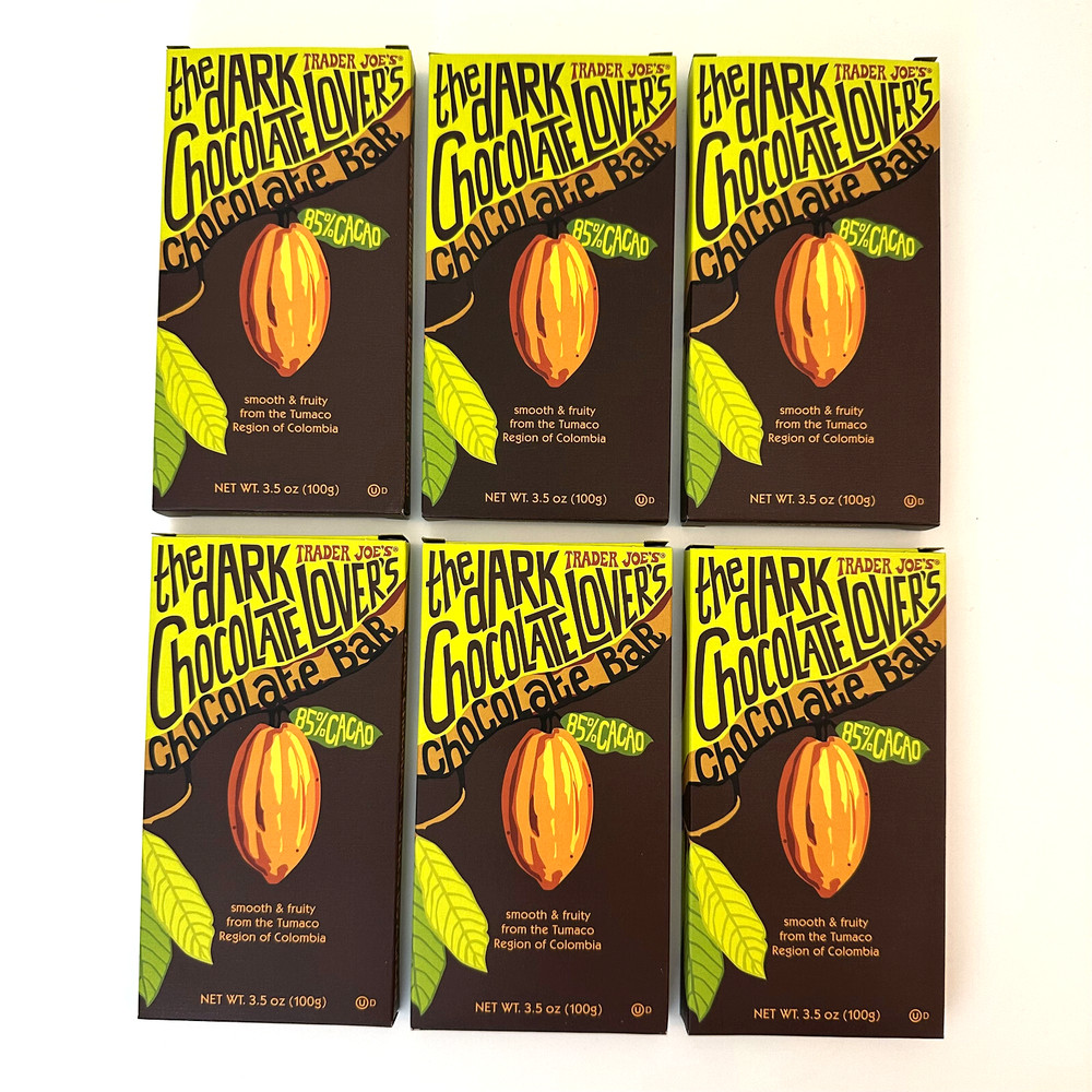 6 Pack Trader Joe’s Dark Chocolate Lover’s 85% Cacao Chocolate Bar 3.5 Oz Packs