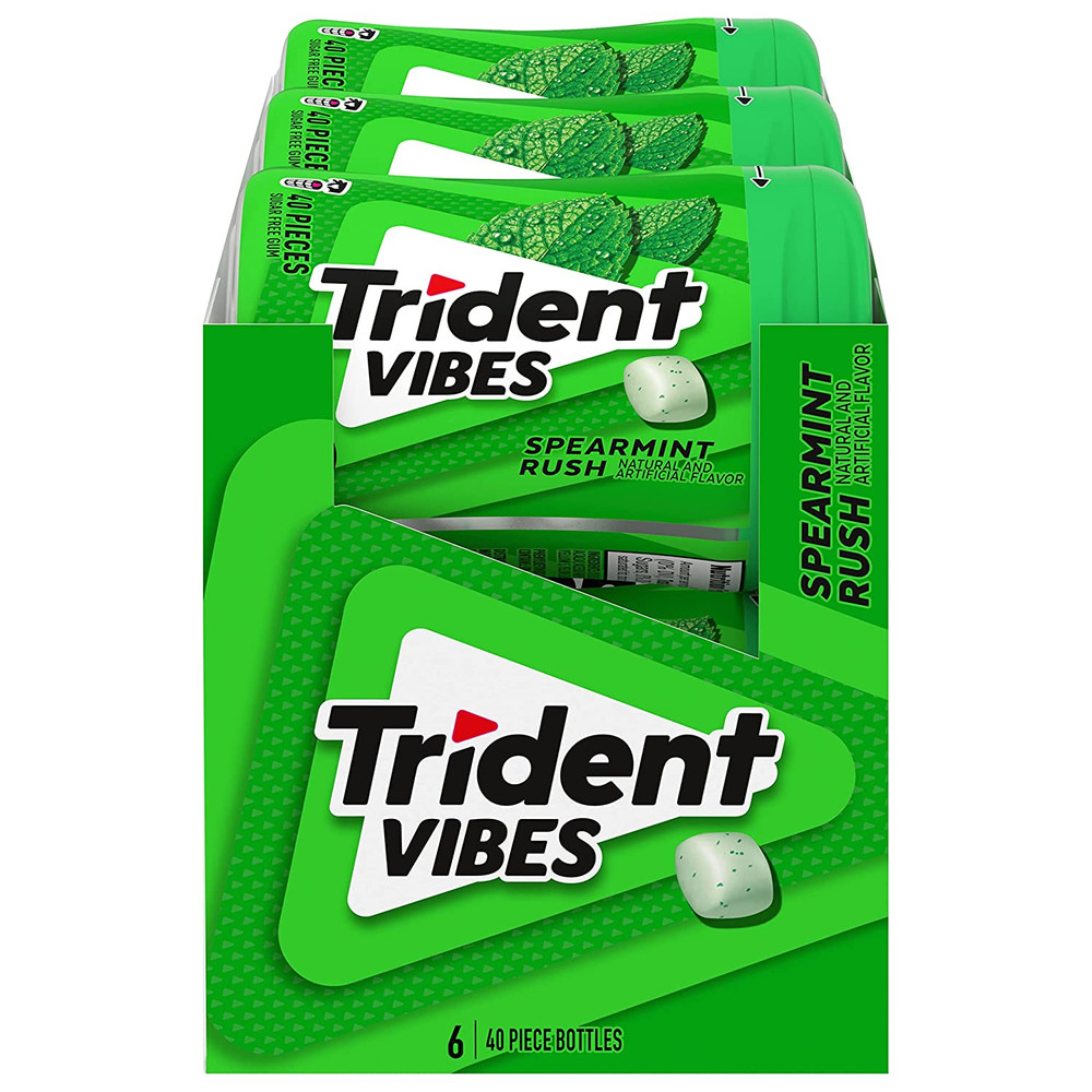 Vibes Spearmint Rush Sugar-Free Chewing Gum, 6 Bottles of 40 Pieces (240 Total P