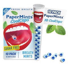 PaperMints CoolCaps – Instant Fresh Breath Mints Sugar-Free, 10 x Tubes of 18…