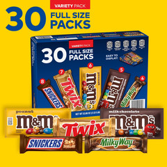 30 Full Size Candy Bars Variety Pack Snickers Twix M&Ms Milky Way Bulk Gift Box