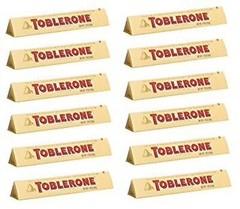 TOBLERONE SWISS MILK CHOCOLATE WITH HONEY AND ALMOND NOUGAT 12 X 100 G BARS