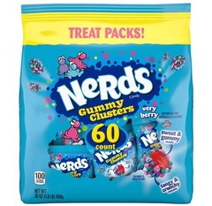 NERDS Gummy Clusters Candy, Very Berry, Crunchy and Gummy, 60 pieces