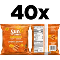 SunChips 100% Whole Grain Chips, Harvest Cheddar, 1 oz 40 Count (Pack of 1)
