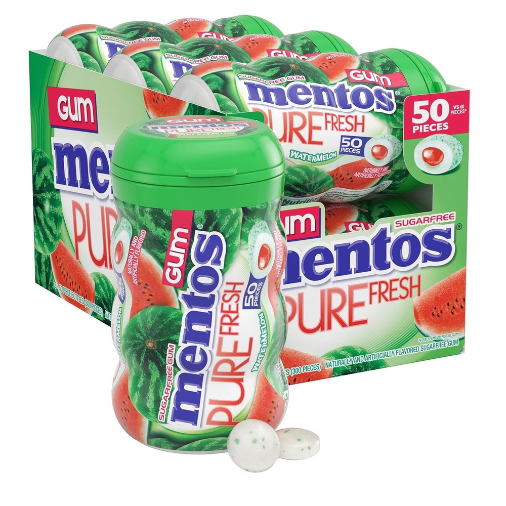 Mentos Pure Fresh Sugar-Free Chewing Gum 50 Count (Pack of 6), Mint, green