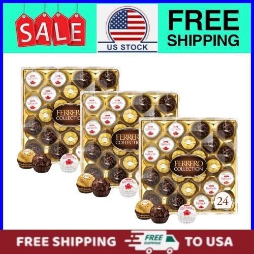 (3 pack) Ferrero Collection, 24 Count, Premium Gourmet Hazelnut Milk Chocolate