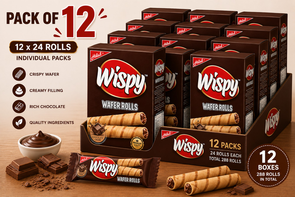 12 Boxes Hilal Wispy Wafer Rolls Chocolate Cream 24 Packs/Box 288 Snack Packs