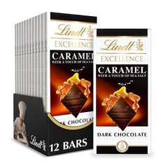 Gourmet Dark Chocolate Bar with Caramel & Sea Salt Crystals – 3.5 oz (12 Pack)