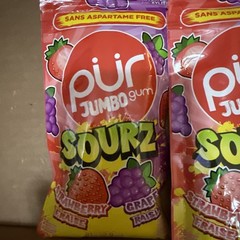 PUR Jumbo SOURZ Gum | Aspartame Free 20 Count (Pack of 3), Strawberry & Grape