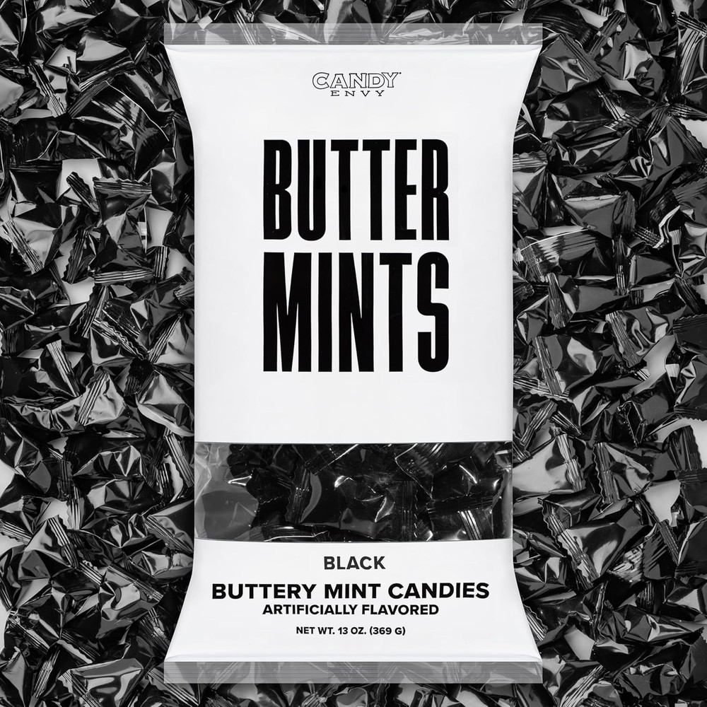 Candy Envy Black Buttermints – 13oz Bag – 100 Individually Wrapped Mint Candies