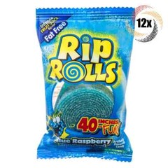 Rip Rolls Blue Raspberry Fat Free Candy, 40 Inches of Fun – 1.4oz (Pack of 12)