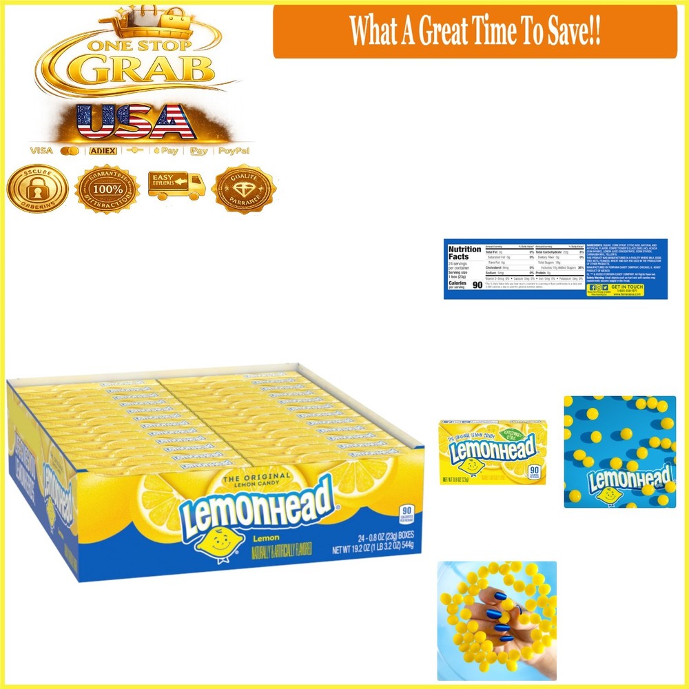Hard Lemon Candy Pack of 24 Treat-Size Boxes 0.8 Ounce Each