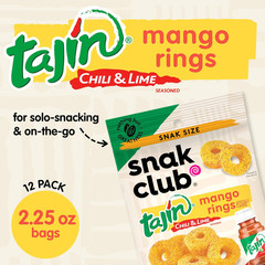 Tajin Mango Rings Gummy Candy, Fruit Candy Gummies with Chili and Lime Seasoning
