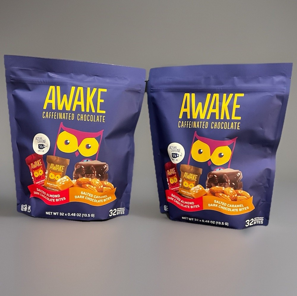(64 Servings) Awake Caffeinated Chocolate Bites – Salted Caramel + Almond
