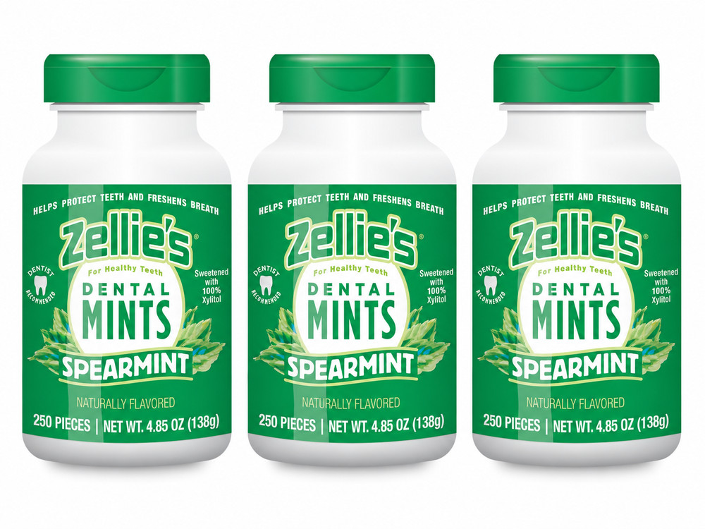 Zellie’s, 100% Xylitol Spearmint Breath Mints(250 Count – Pack of 3)