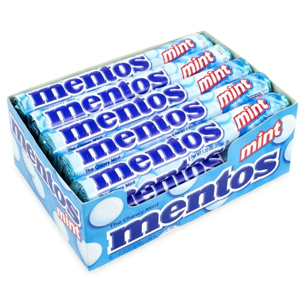 Mentos Chewy Candy Roll, MINT Flavor, 1.32 Oz Each, Pack of 15-2BOX