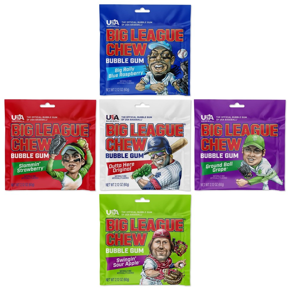 Big League Chew Bulk Variety Pack of 5 – 1 Count (Pack 5), Multi-colored