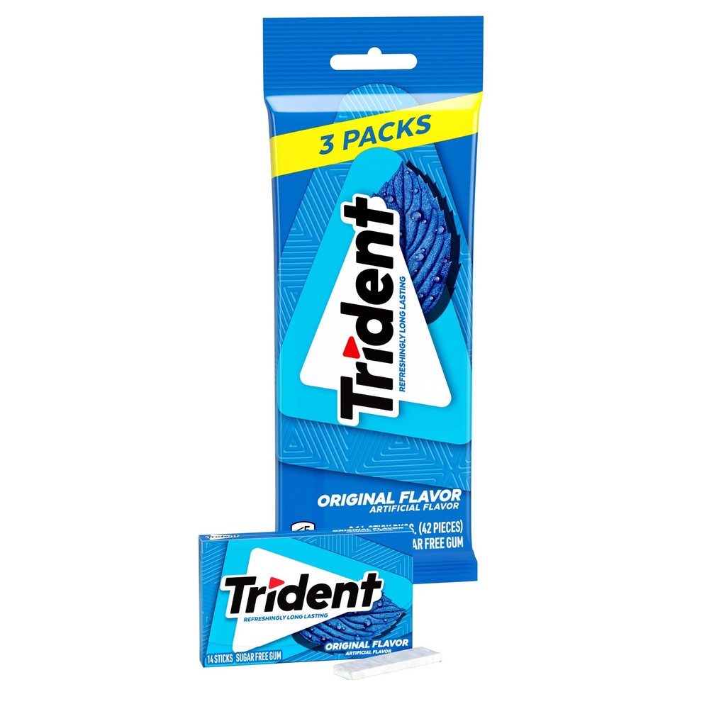 Trident Original Flavor Sugar Free Gum 42 Count Pack of 3 Peppermint Cinnamon
