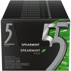 5 Gum Spearmint Rain Sugarfree Chewing Gum 15 Count Pack of 10