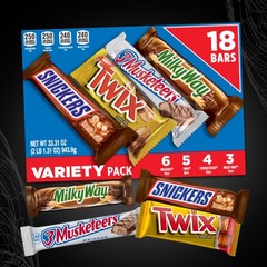 SNICKERS, TWIX, MILKY WAY & 3 MUSKETEERS 18 Count (Pack of 1), 040000475873