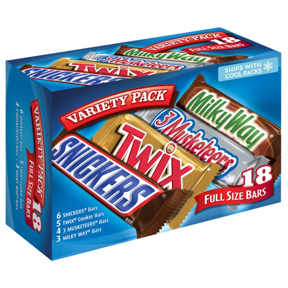 SNICKERS, TWIX, MILKY WAY & 3 MUSKETEERS 18 Count (Pack of 1), 040000475873
