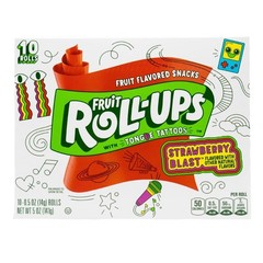 ROLL-UPS FRUIT FLAVOURED SNACKS TONGUE TATTOOS STRAWBERRY BLAST NEW (10 ROLLS)