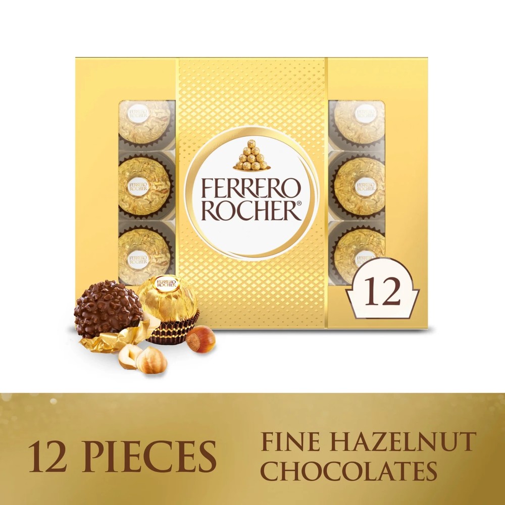 Ferrero Rocher Gourmet Hazelnut Milk Chocolate Gift Box, 12 Individually Wrapped
