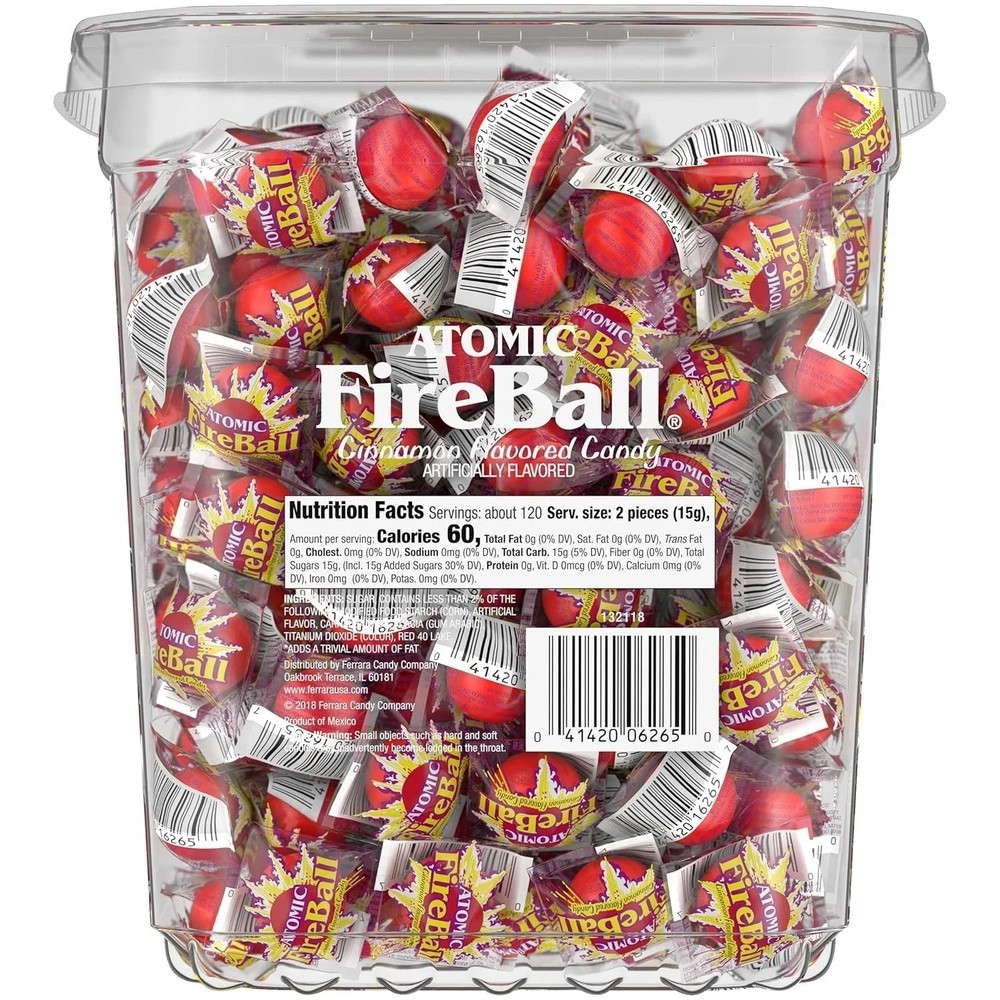 Wonka Atomic Fireball, Candy, Cinnamon Flavor, Individually Wrapped 64.8oz 240ct