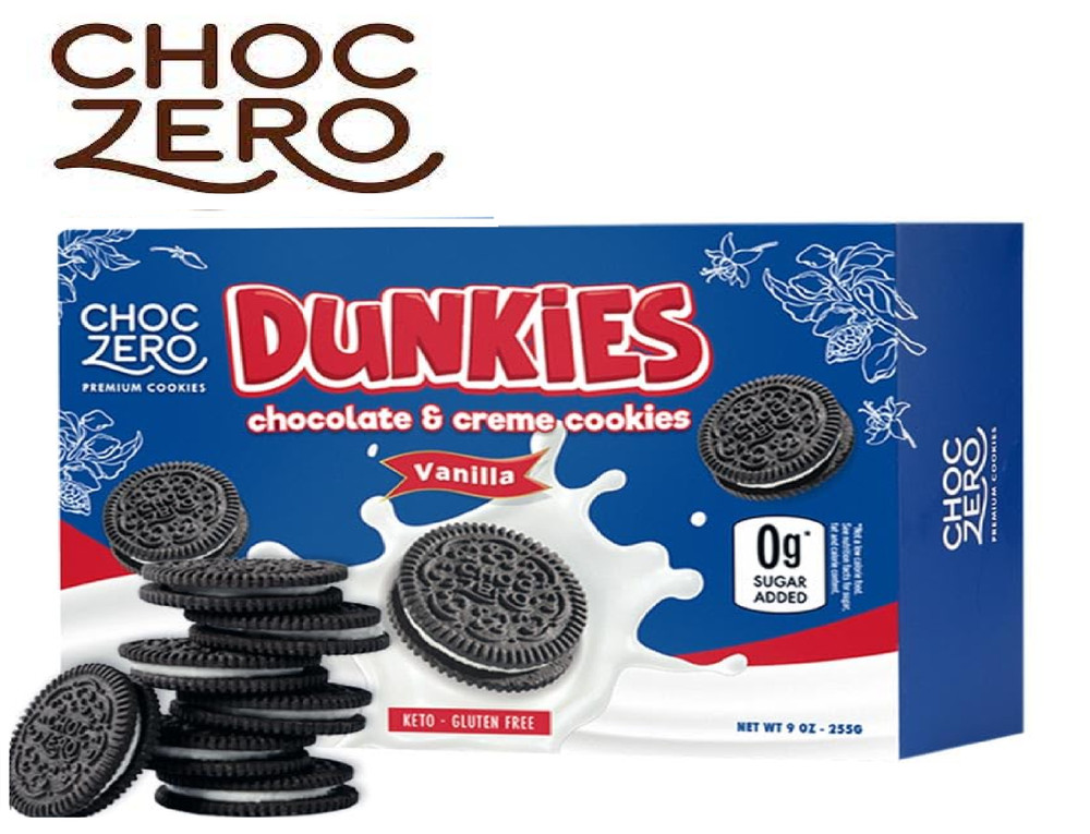ChocZero Keto Dunkies Chocolate Sandwich Cookies with Creme, No Added Sugar, Glu