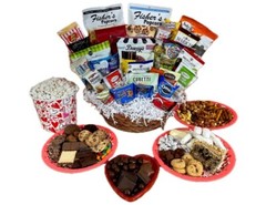 Valentines Day Chocolate Gift Basket filled with assorted chocolates, cookies, s