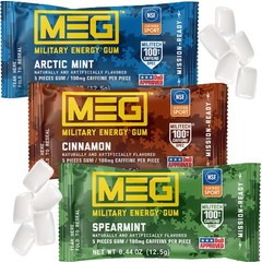 MEG – Military Energy Gum 5 Count (Pack of 3), Arctic, Cinnnamon, & Spearmint