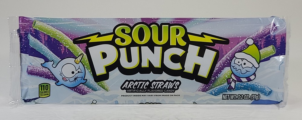 Sour Punch Arctic Straws Holiday Chewy Candy Berry Lime Watermelon Grape 08/2025