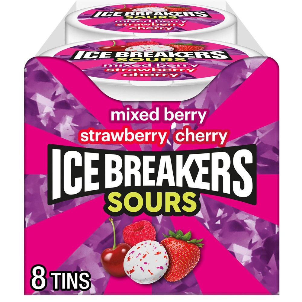 ICE BREAKERS Sours Assorted Fruit Flavored Sugar 8 Count (Pack of 1), Violet