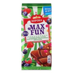 Korona MAX FUN Milk Chocolate Bar 150g Strawberry, Raspberry Ukraine