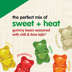 Tajin Gummy Bears, Assorted Fruit Candy Gummies with Chili and Lime Seasoning, M