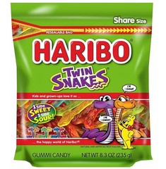 HARIBO Gummi Candy, Twin Snakes Sweet & Sour Gummy Candy, 8.3 Ounce Resealable S