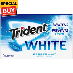 White Peppermint Sugar Free Gum, 9 Packs of 16 Pieces (144 Total Pieces)